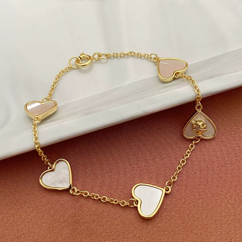 Tory Burch Inlaid Shell Heart Letter Metal Bracelet